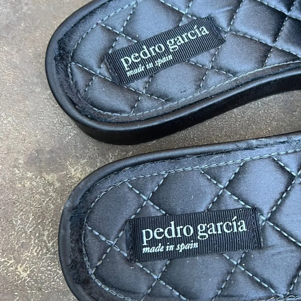 Pedro Garcia Aramis Quilted Satin Embellished Slides Sandal Sz 37